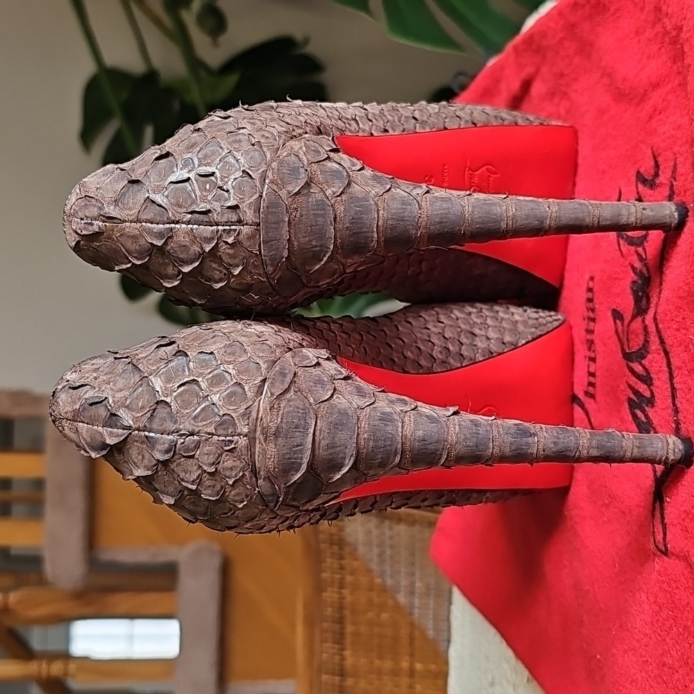 Louboutin Python Peep-Toe Heels - Picture 7 of 13